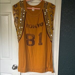 We The Free Mustard Embellished Tank Top